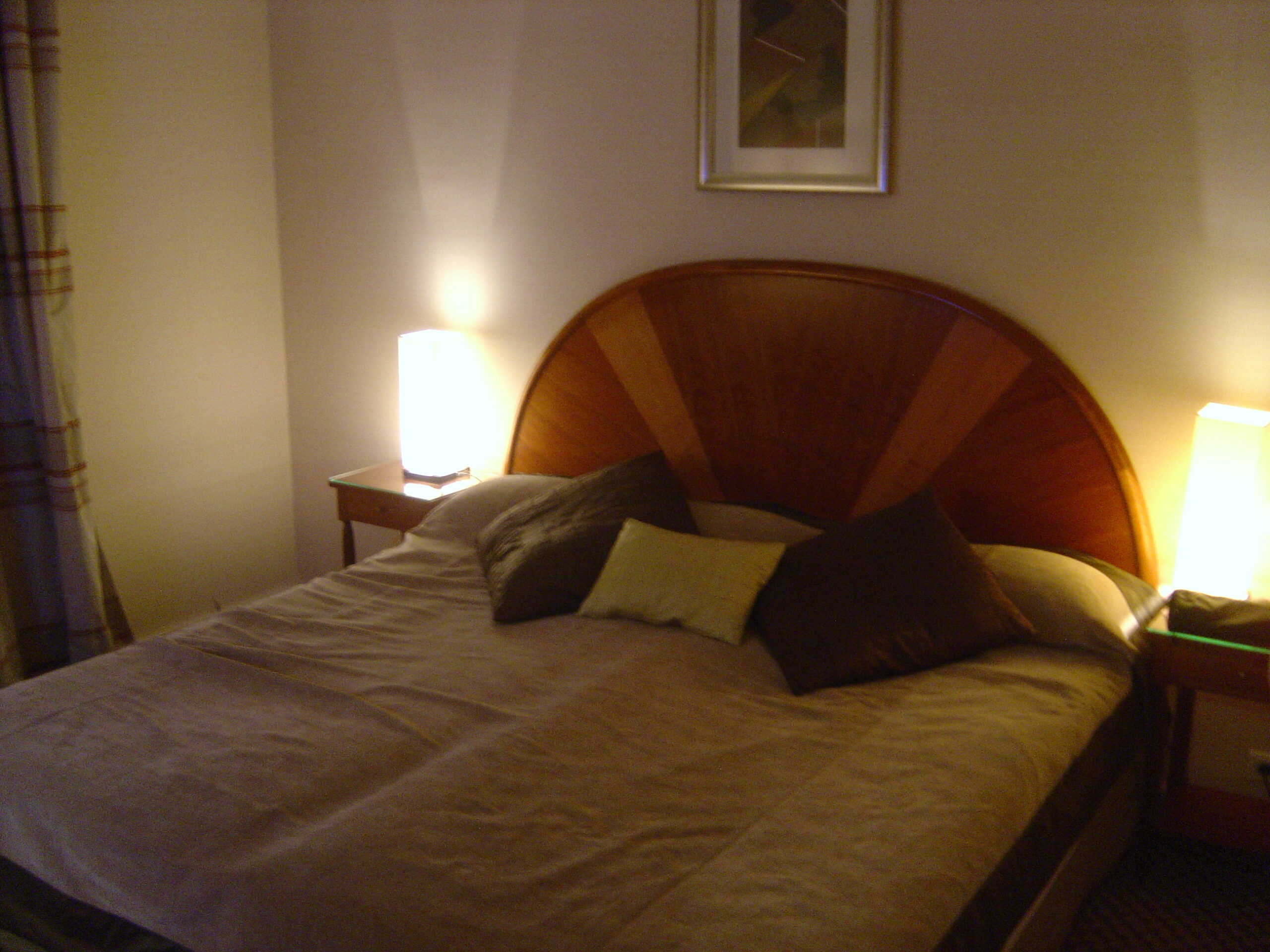 A hotel bedroom.