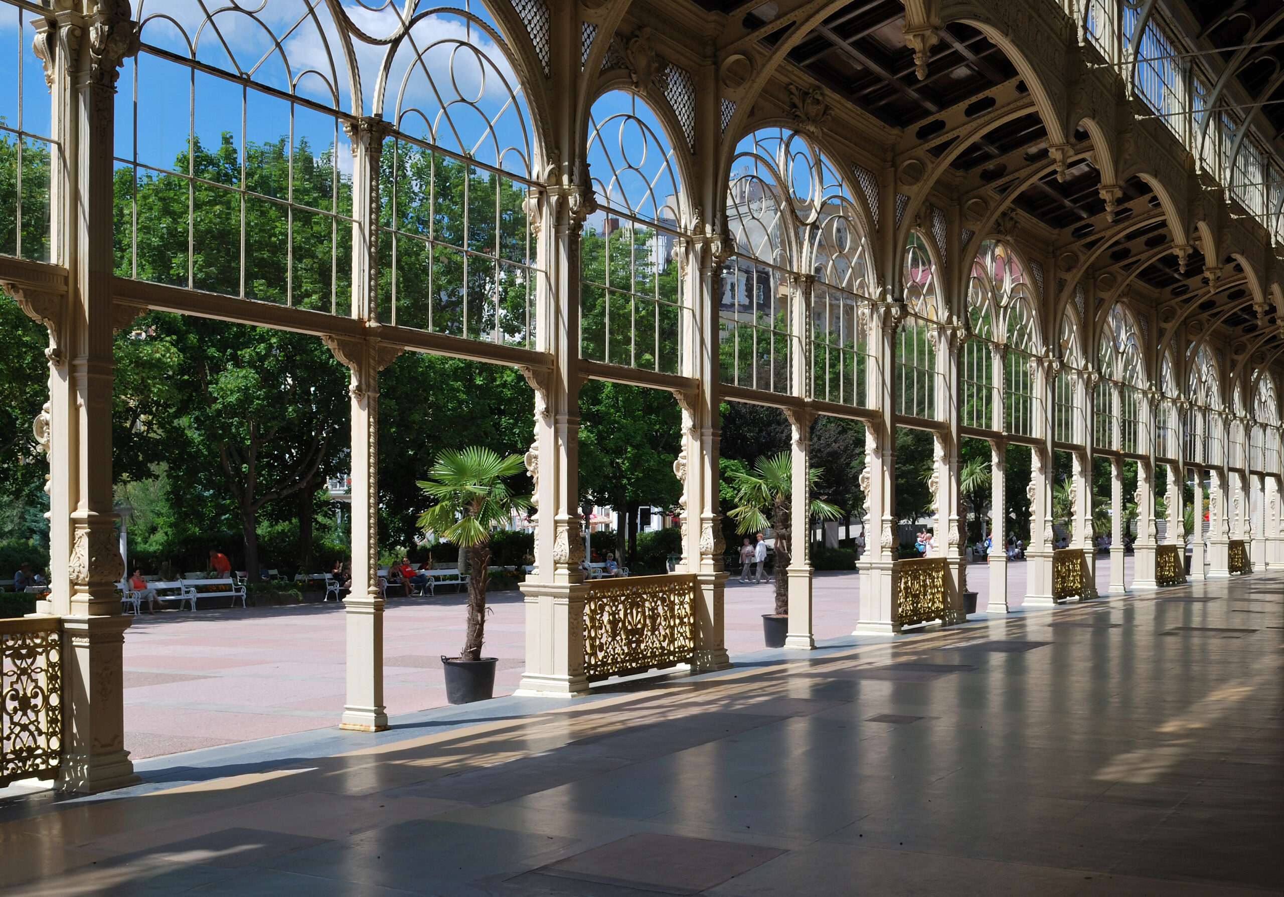 The cast-iron colonnade at a European spa town.
