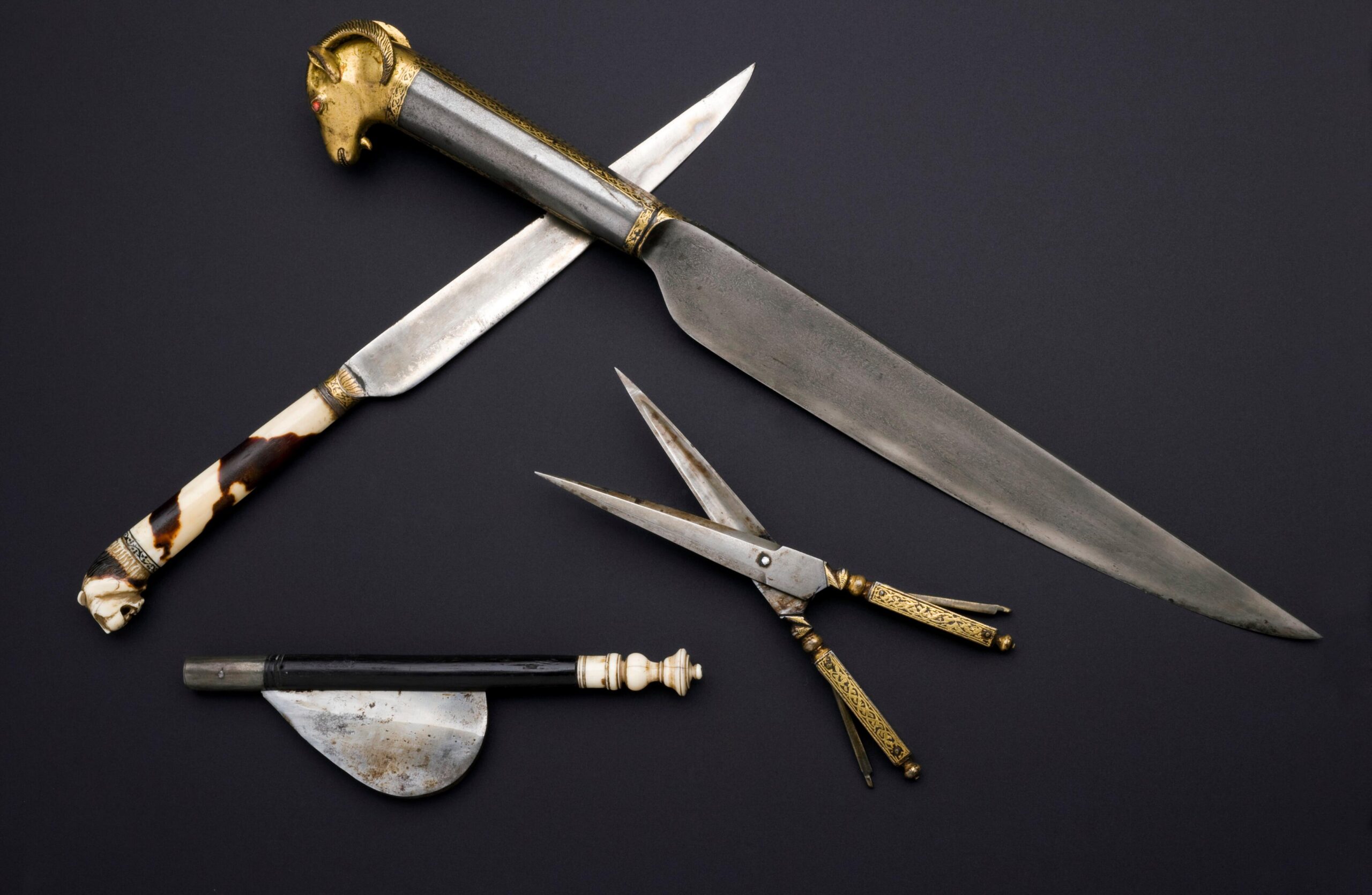 Historical surgical instruments in a fitted case