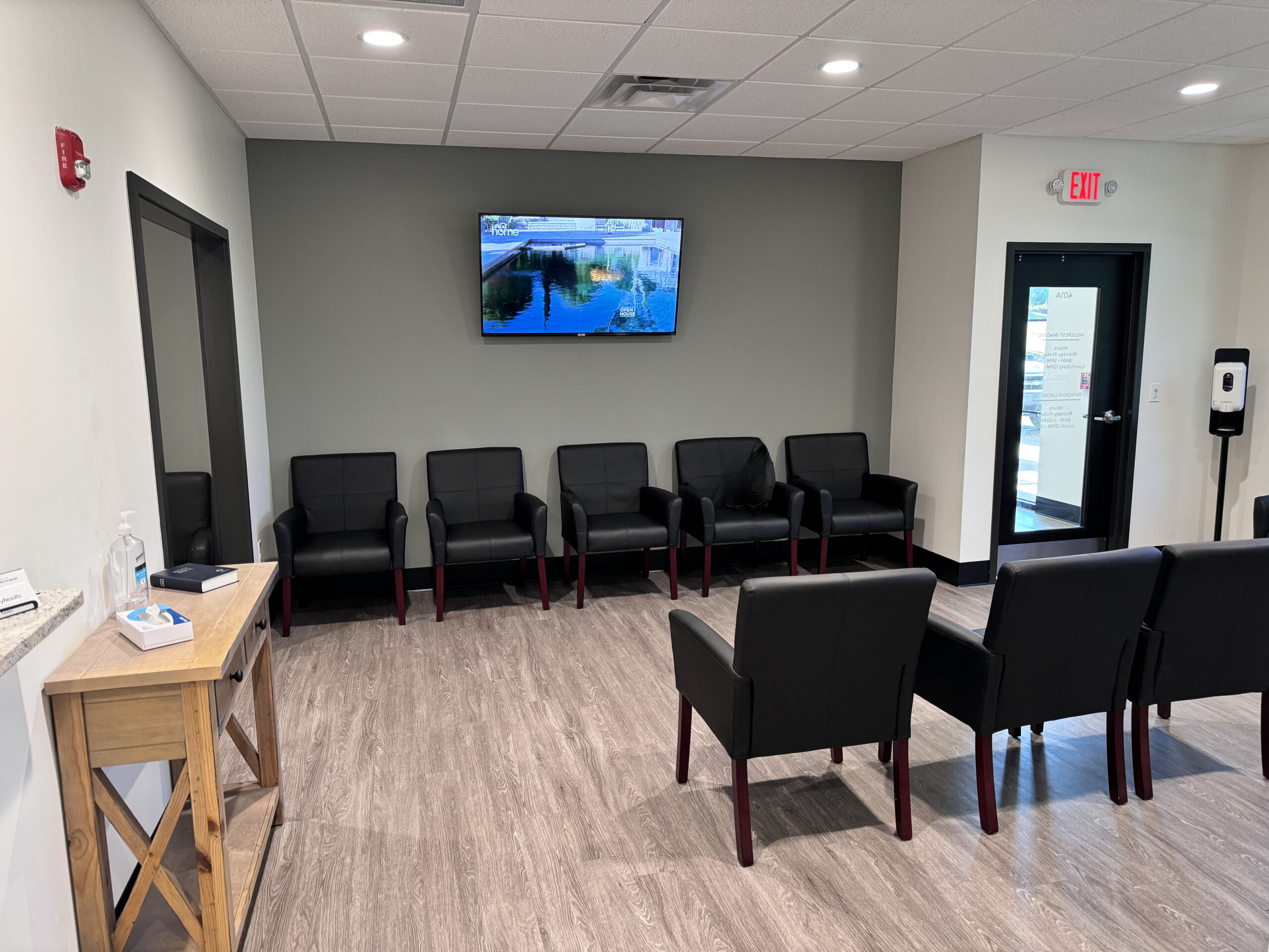 Empty seating in the waiting area of an outpatient clinic