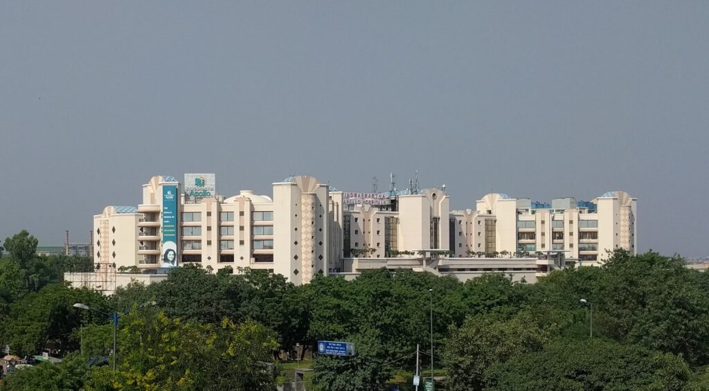 A large private hospital building in New Delhi