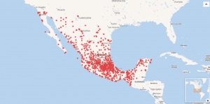 A map of hospital locations across Mexico generated from a public knowledge base