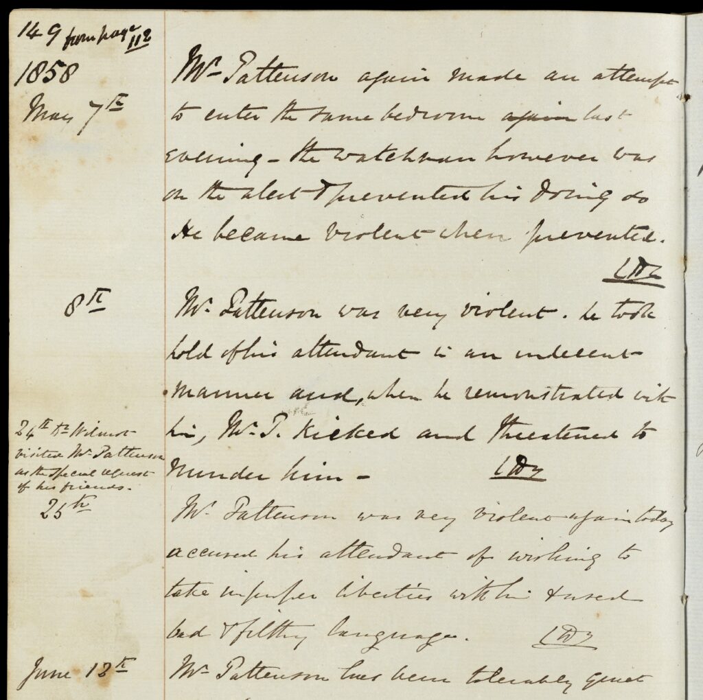 A handwritten page of clinical notes on a patient
