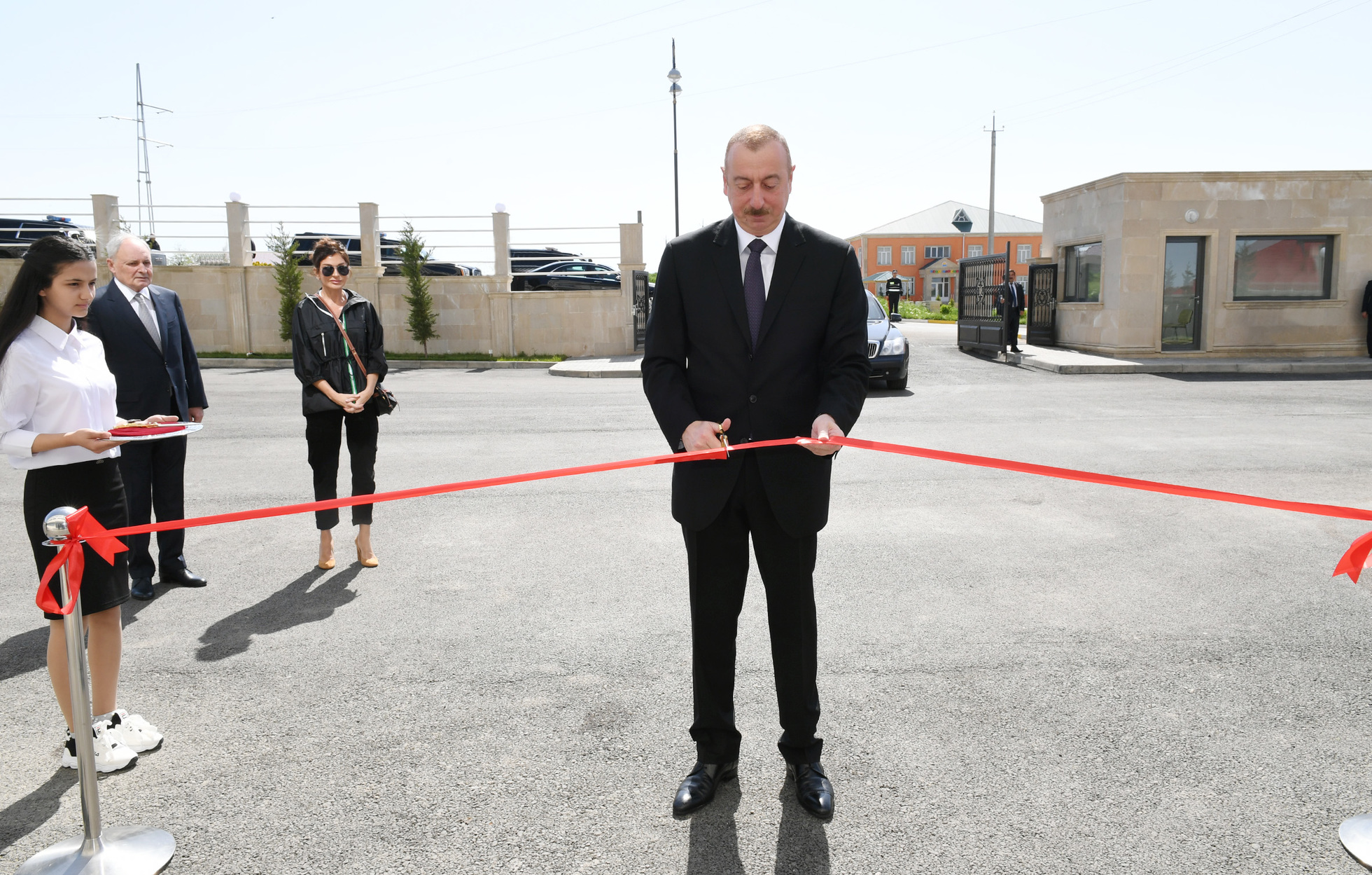 The inauguration of Gobustan District Central Hospital in Azerbaijan, in a photograph released by the presidential press service