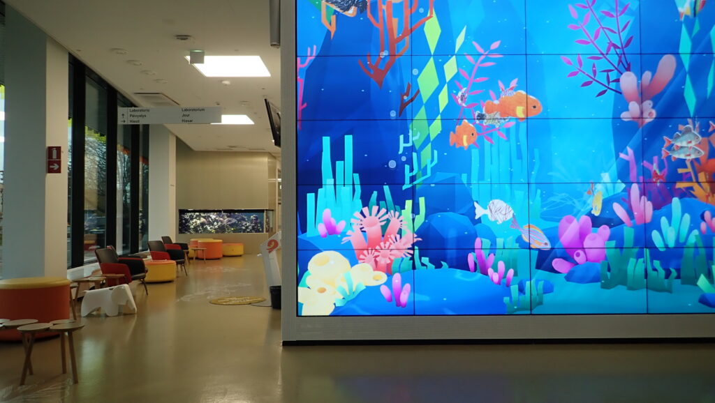 Part of the entrance area of the New Children Hospital in Helsinki, Finland