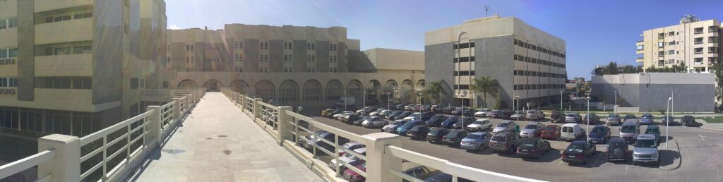The inner yard at Rafik Hariri University Hospital in Beirut, Lebanon